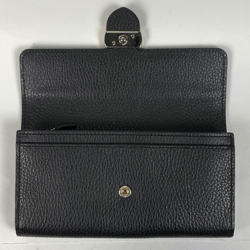 Gucci Interlocking G Long Wallet Billfold Coin Purse Long Leather Black 598166