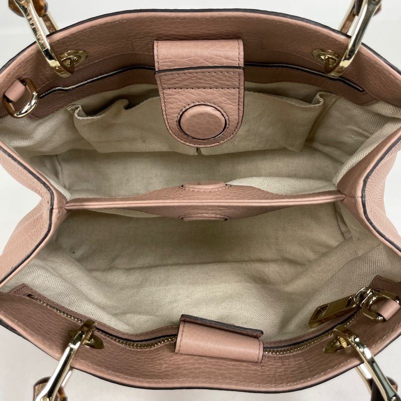 Gucci Bamboo Small Shopper Handbag 2WAY Shoulder Bag Handbag Leather Salmon