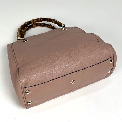 Gucci Bamboo Small Shopper Handbag 2WAY Shoulder Bag Handbag Leather Salmon