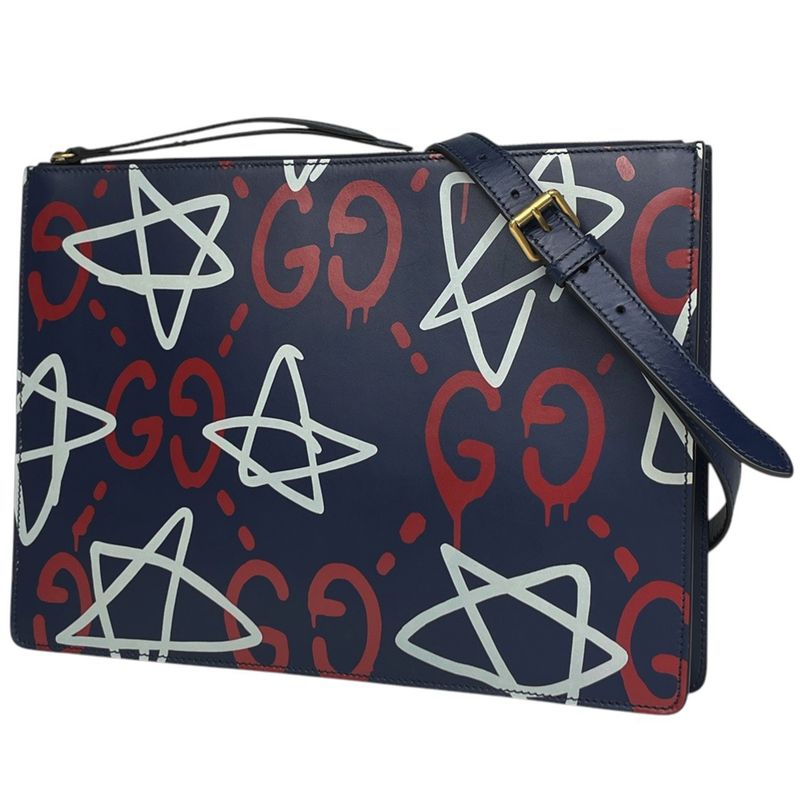 Gucci Ghost Shoulder Bag Clutch Bag Star Shoulder Bag Leather Navy 429004 Men's