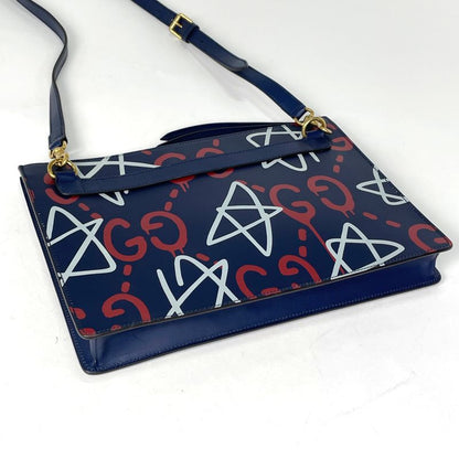 Gucci Ghost Shoulder Bag Clutch Bag Star Shoulder Bag Leather Navy 429004 Men's