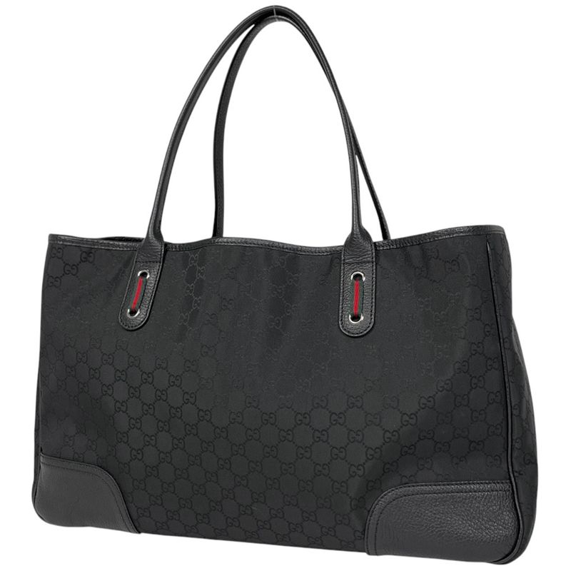 Gucci GG Pattern Tote Shoulder Bag Sherry Line Web Tote Bag Nylon Black 293589