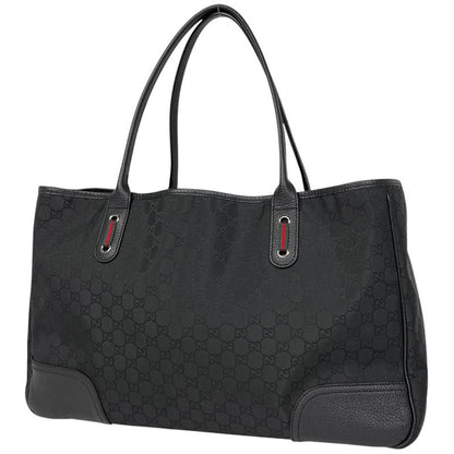 Gucci GG Pattern Tote Shoulder Bag Sherry Line Web Tote Bag Nylon Black 293589