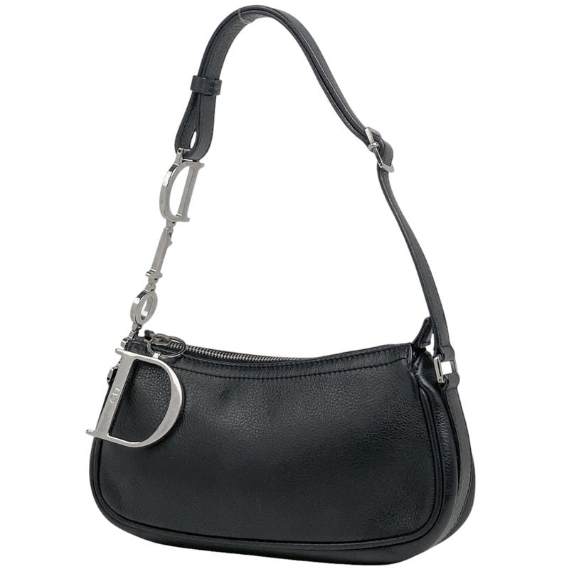Christian DIOR Logo Handbag Shoulder Bag Handbag Leather Black Women