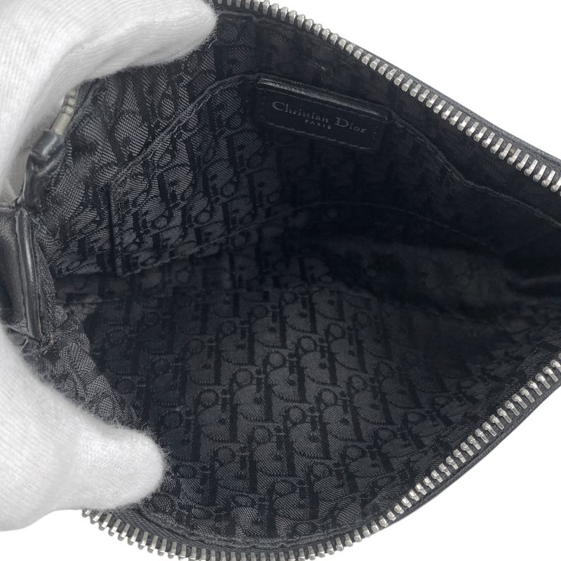 Christian DIOR Logo Handbag Shoulder Bag Handbag Leather Black Women