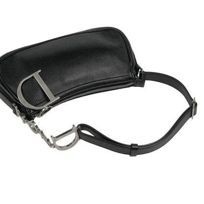 Christian DIOR Logo Handbag Shoulder Bag Handbag Leather Black Women