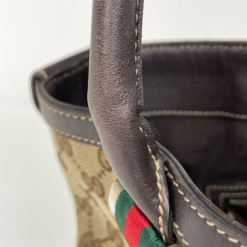 Gucci GG Pattern Tote Shoulder Bag Sherry Line Web Tote Bag GG Canvas Brown