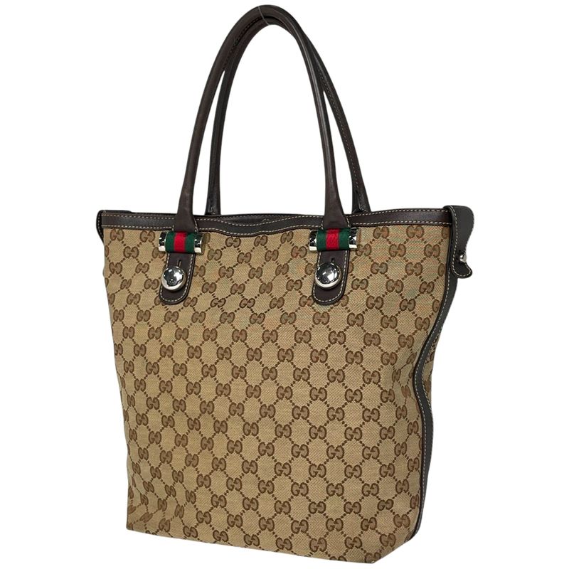 Gucci GG Pattern Tote Shoulder Bag Sherry Line Web Tote Bag GG Canvas Brown