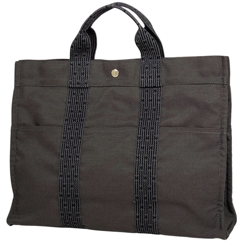Hermes Her Line MM Handbag Tote Bag Nylon Canvas Gray Ladies