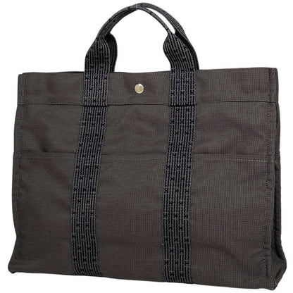 Hermes Her Line MM Handbag Tote Bag Nylon Canvas Gray Ladies