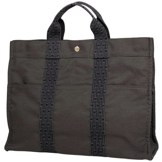 Hermes Her Line MM Handbag Tote Bag Nylon Canvas Gray Ladies