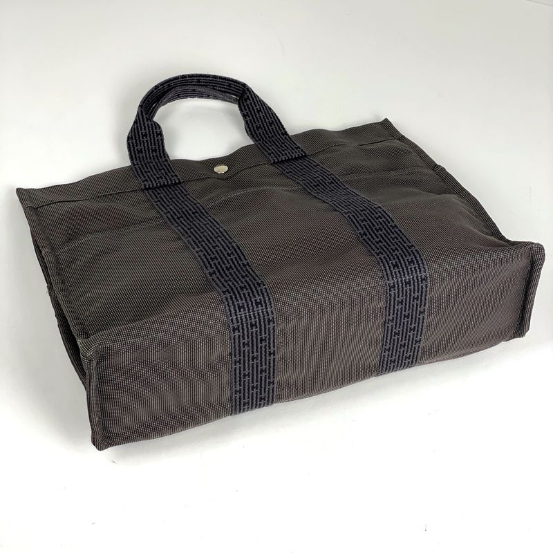 Hermes Her Line MM Handbag Tote Bag Nylon Canvas Gray Ladies
