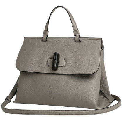 Gucci Bamboo Daily Handbag 2WAY Shoulder Bag Handbag Leather Gray 392013 Women