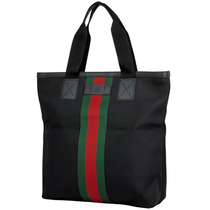 Gucci Logo Tote Shoulder Bag Sherry Line Web Tote Bag Nylon Black 631245 Women