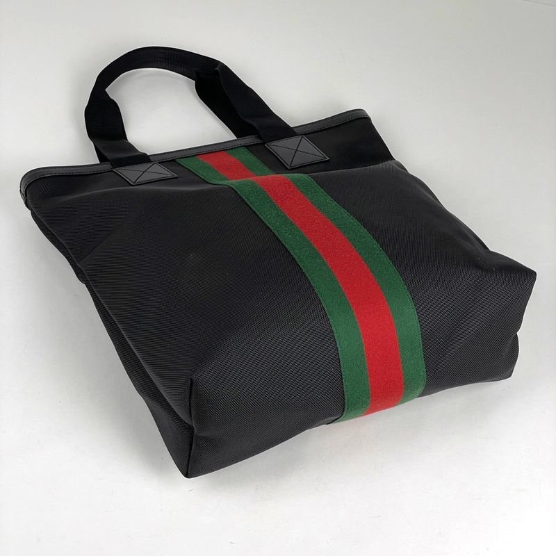 Gucci Logo Tote Shoulder Bag Sherry Line Web Tote Bag Nylon Black 631245 Women