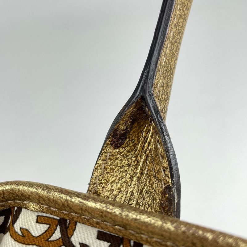 Gucci Princi Tote Shoulder Bag Ribbon Tote Bag GG Canvas Beige Gold 163805 Women