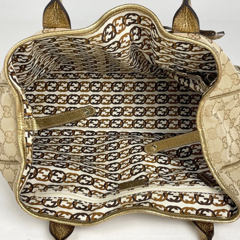 Gucci Princi Tote Shoulder Bag Ribbon Tote Bag GG Canvas Beige Gold 163805 Women