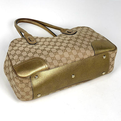 Gucci Princi Tote Shoulder Bag Ribbon Tote Bag GG Canvas Beige Gold 163805 Women