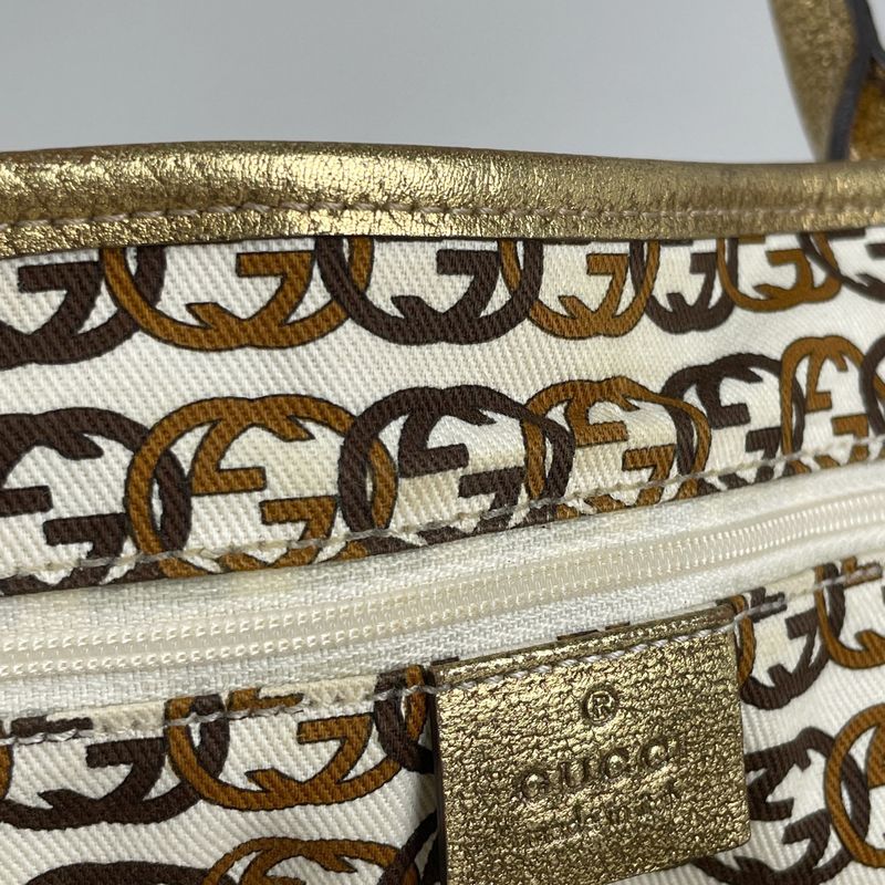 Gucci Princi Tote Shoulder Bag Ribbon Tote Bag GG Canvas Beige Gold 163805 Women