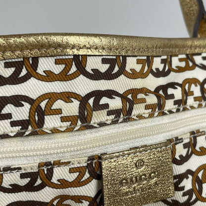 Gucci Princi Tote Shoulder Bag Ribbon Tote Bag GG Canvas Beige Gold 163805 Women