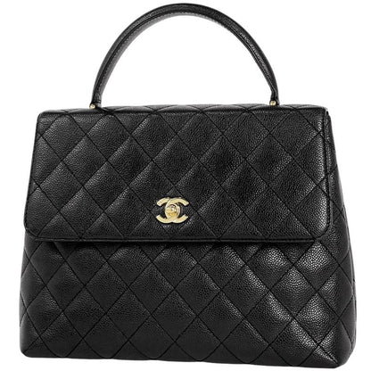 Chanel Coco Mark Handbag Matelasse Handbag Caviar Skin Black A12397 Women