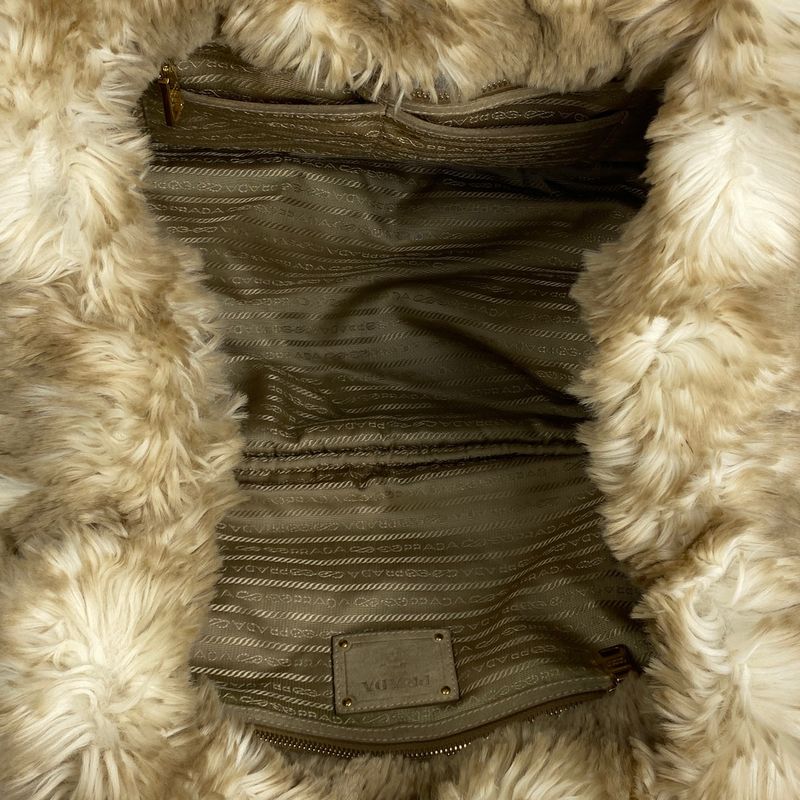 Prada Canapa Tote Faux Fur Handbag Tote Bag Denim Blue Beige Bn2182 Women