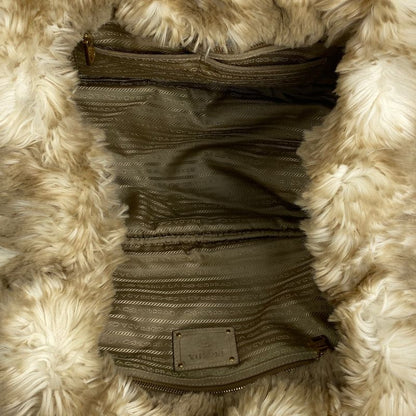 Prada Canapa Tote Faux Fur Handbag Tote Bag Denim Blue Beige Bn2182 Women