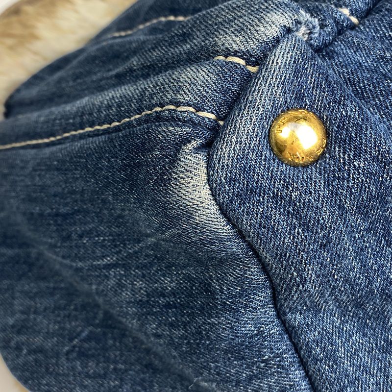 Prada Canapa Tote Faux Fur Handbag Tote Bag Denim Blue Beige Bn2182 Women