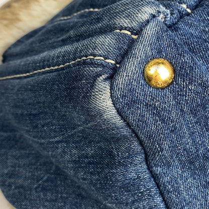 Prada Canapa Tote Faux Fur Handbag Tote Bag Denim Blue Beige Bn2182 Women