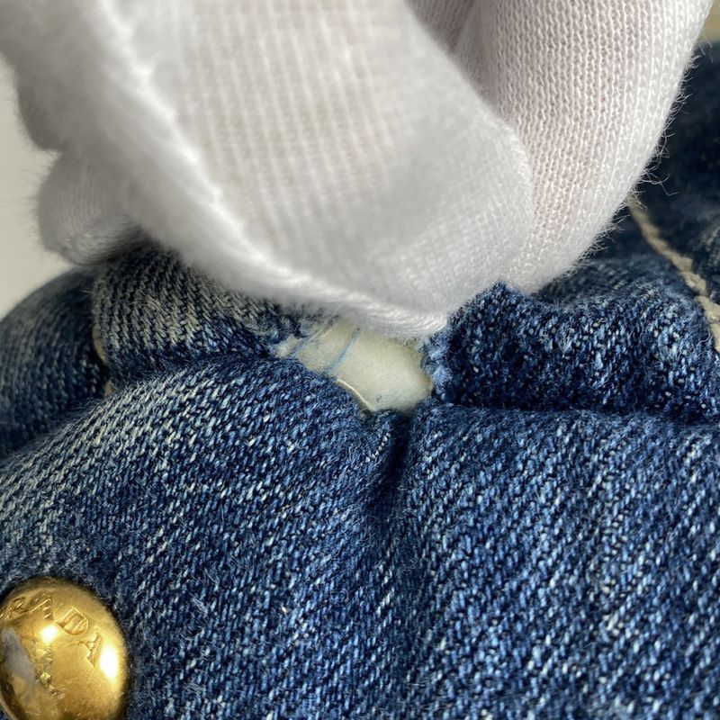 Prada Canapa Tote Faux Fur Handbag Tote Bag Denim Blue Beige Bn2182 Women