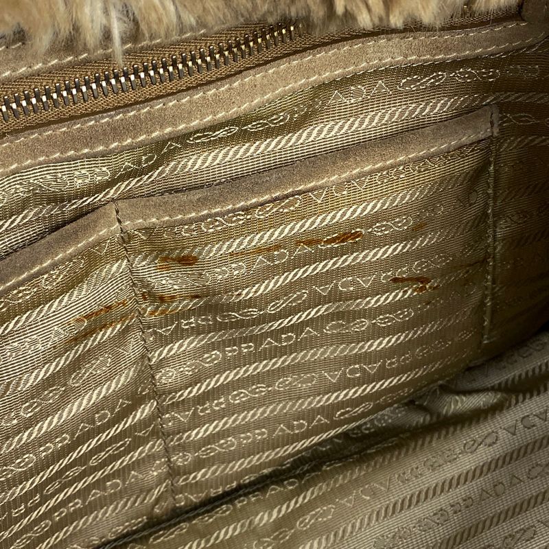 Prada Canapa Tote Faux Fur Handbag Tote Bag Denim Blue Beige Bn2182 Women