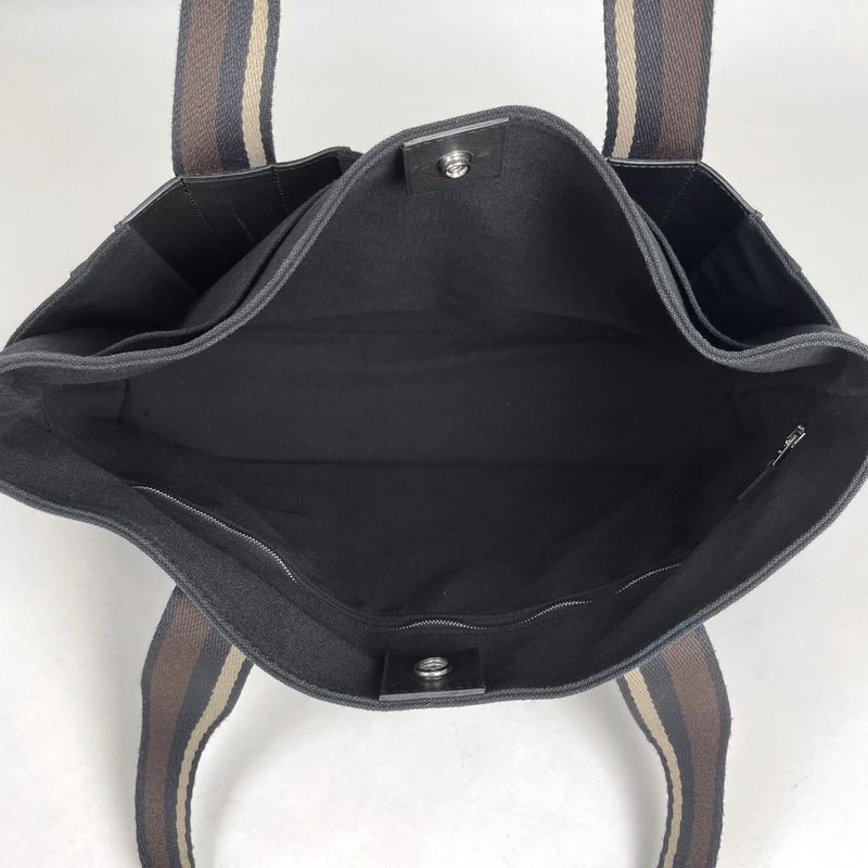 Hermes Troca Horizontal MM Handbag Tote Bag Canvas Black Women