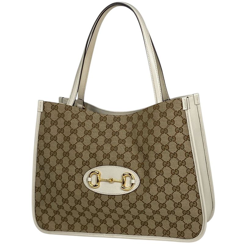 Gucci Horsebit Tote Shoulder Bag Tote Bag GG Canvas Beige White 623694 Women
