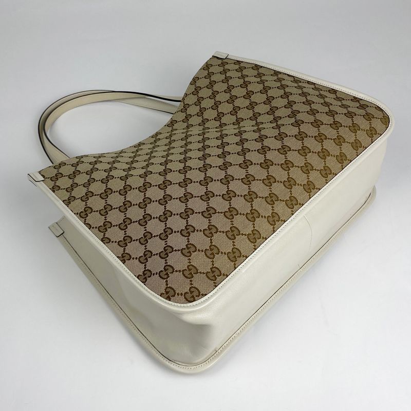 Gucci Horsebit Tote Shoulder Bag Tote Bag GG Canvas Beige White 623694 Women