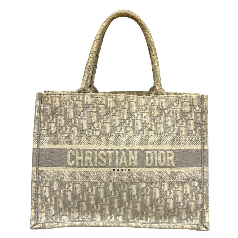 Dior/christian Dior Tote Bag Book Tote Medium Bag/old Small Ivory And Gray