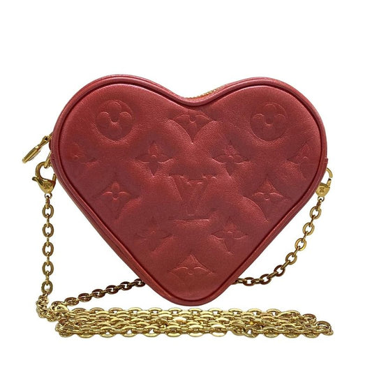 Louis Vuitton Shoulder Bag Heart On Chain M80837 Red Chain Shoulder Leather