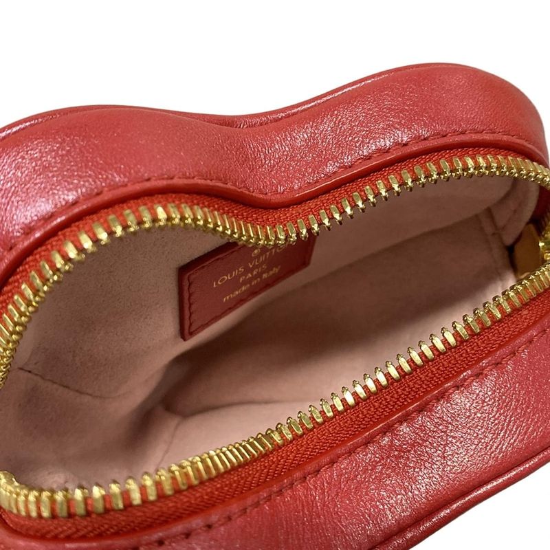 Louis Vuitton Shoulder Bag Heart On Chain M80837 Red Chain Shoulder Leather