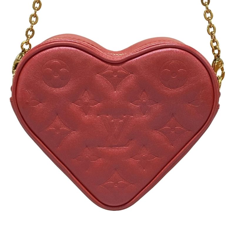 Louis Vuitton Shoulder Bag Heart On Chain M80837 Red Chain Shoulder Leather
