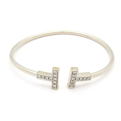 Tiffany & Co Bangle T-wire Bracelet 18K White Gold X Diamonds 18P Diamonds
