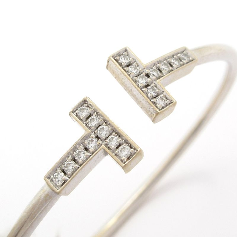 Tiffany & Co Bangle T-wire Bracelet 18K White Gold X Diamonds 18P Diamonds