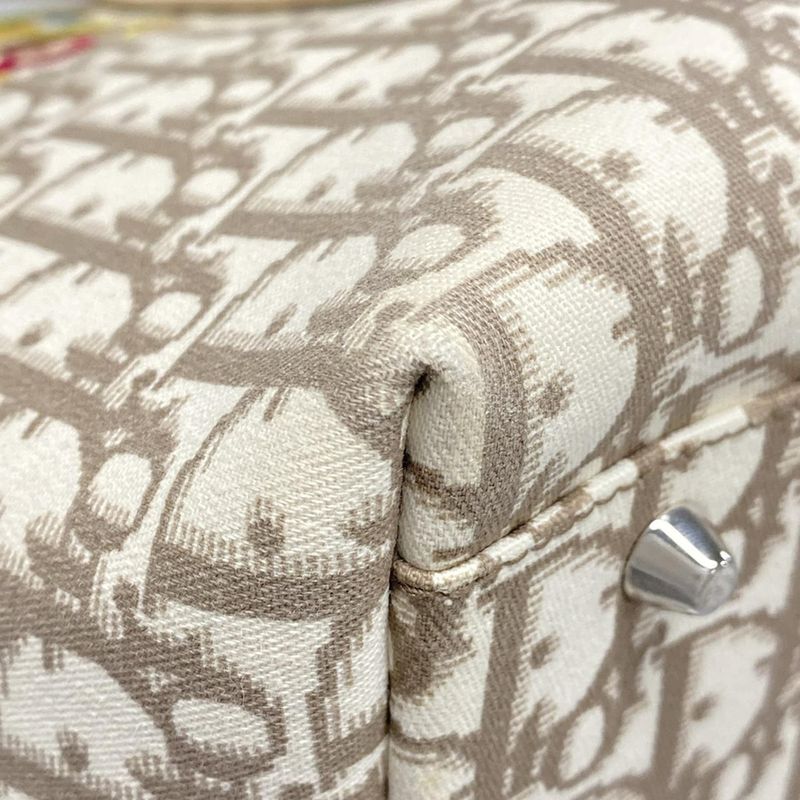 Dior/christian Dior Tote Bag Flowertrotter Ivory X Dark Brown X Multi Embroidery