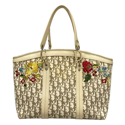Dior/christian Dior Tote Bag Flowertrotter Ivory X Dark Brown X Multi Embroidery