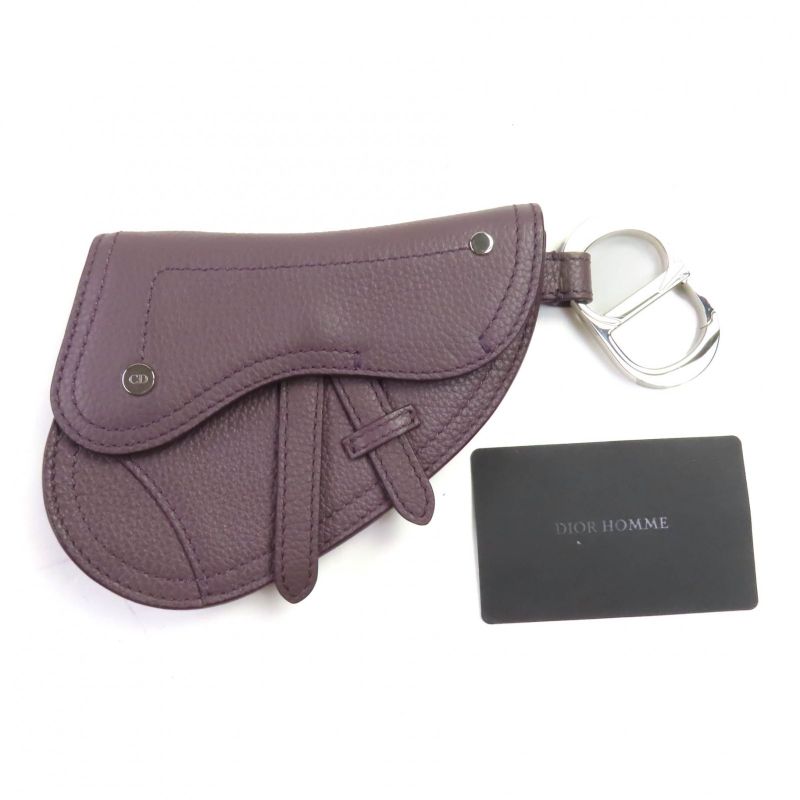 DIOR Om F-21512 Leather CD Logo Hardware Saddle Pouch Bag Charm Dark Purple