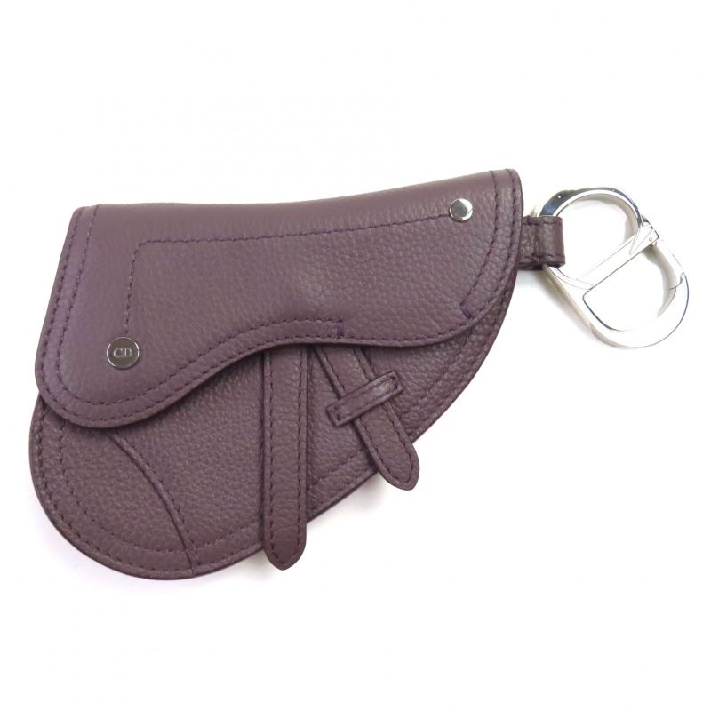 DIOR Om F-21512 Leather CD Logo Hardware Saddle Pouch Bag Charm Dark Purple