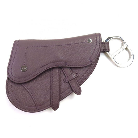 DIOR Om F-21512 Leather CD Logo Hardware Saddle Pouch Bag Charm Dark Purple