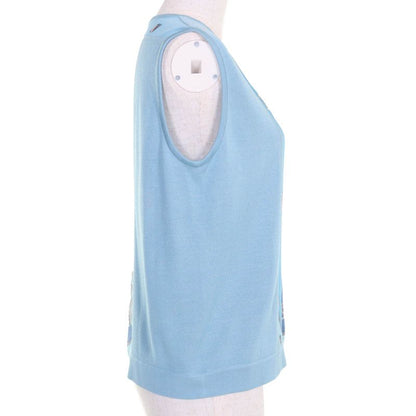 Hermes 86-7720 LES CLES Les Cles 100% Silk V-neck Sleeveless Knit Blue 36 Made