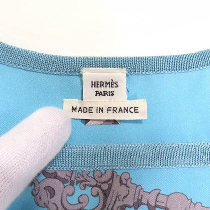 Hermes 86-7720 LES CLES Les Cles 100% Silk V-neck Sleeveless Knit Blue 36 Made