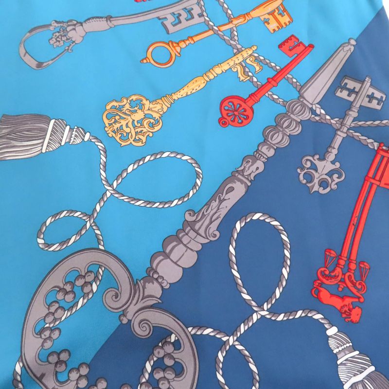 Hermes 86-7720 LES CLES Les Cles 100% Silk V-neck Sleeveless Knit Blue 36 Made