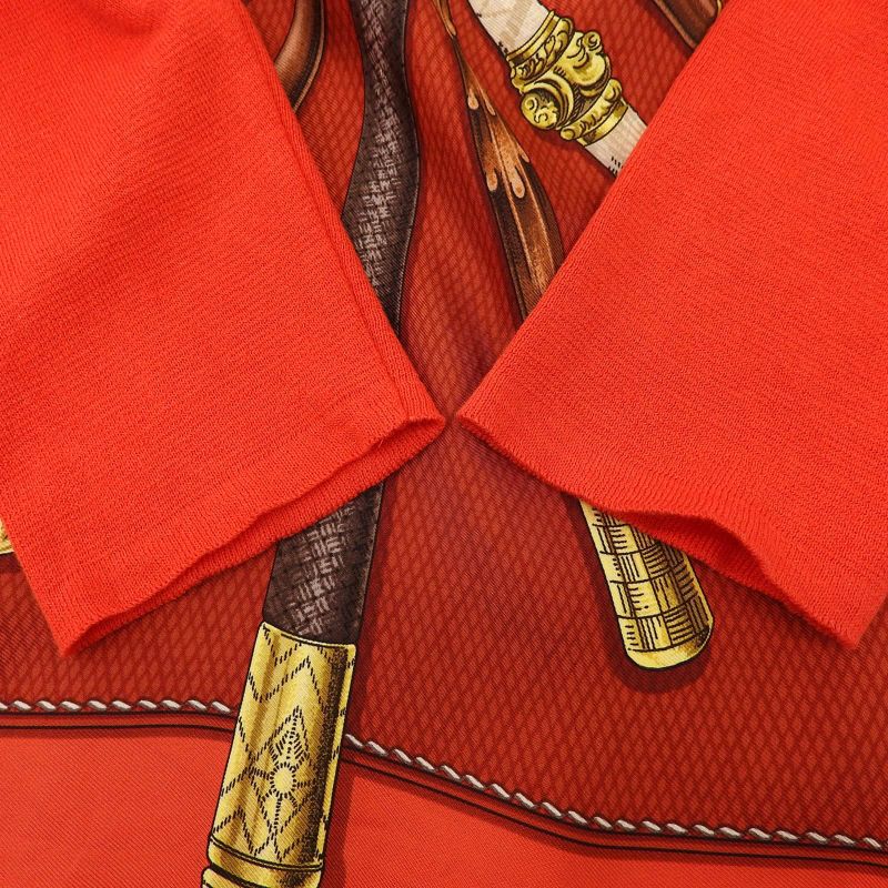 Hermes Vintage Silk Cotton Twill Raine Stick Pattern Shell Button Long Sleeve