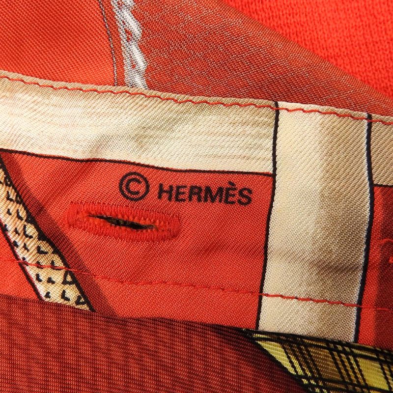 Hermes Vintage Silk Cotton Twill Raine Stick Pattern Shell Button Long Sleeve